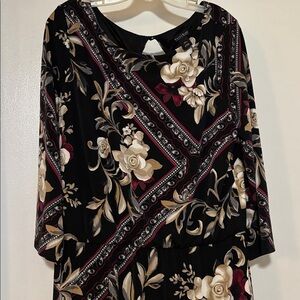White House Black Market Black Floral Long Sleeve Dress